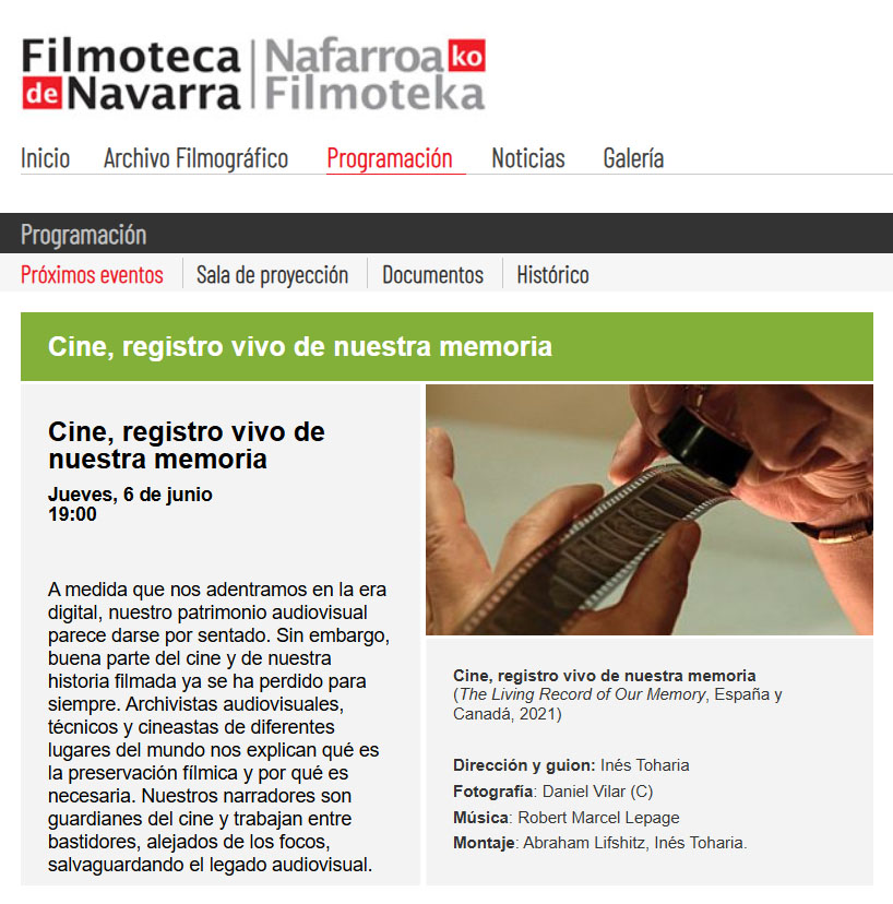 filmtheliving's tweet photo. If you are around Navarra on Thursday, June 6, don't miss "Film, the Living Record of Our Memory". At Filmoteca de Navarra (Pamplona) 7pm, with an introduction and Q&amp;A with the film's director and the staff of the film archive.

https://t.co/TMiwM7k9ZX https://t.co/wn23mFY6LD