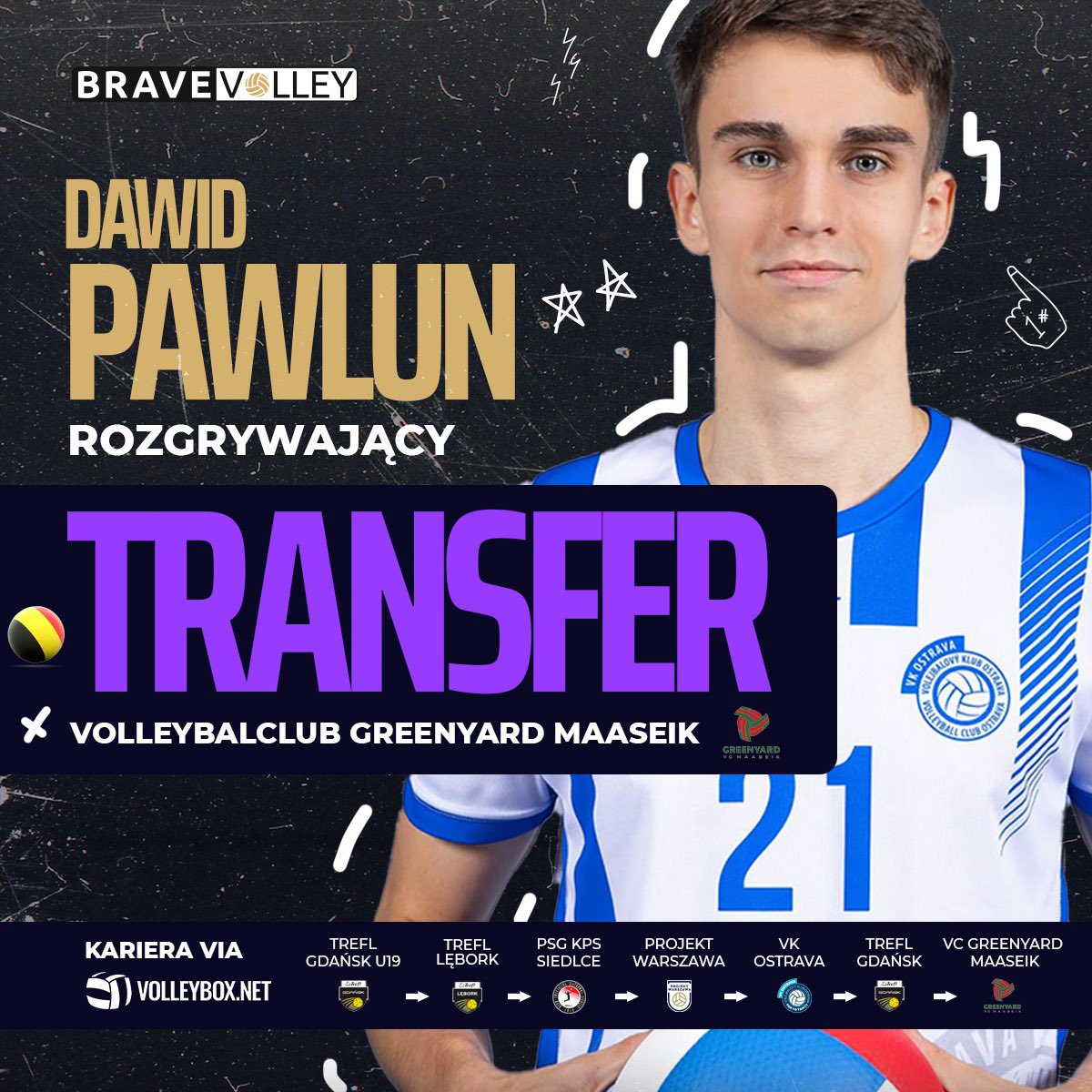 bravevolley's tweet photo. Potwierdzamy nasz europejski hit transferowy‼️
Dawid Pawlun w nowym sezonie poprowadzi grę @VCGREENYARDMsk - aktualnego wicemistrza Belgii!🇧🇪
Ekipa Guido Görtzen będzie grała o najwyższe cele zarówno na krajowym podwórku jak i w Lidze Mistrzów!🔥
#teamBV https://t.co/3LLlYZVX4H