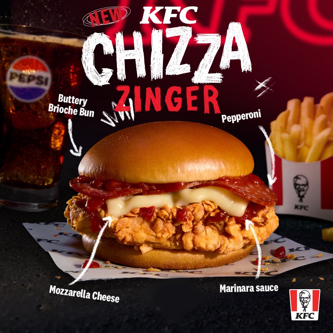 kfcjamaica's tweet photo. Craving something new? The NEW KFC Chizza Zinger has got you covered!
#KFC #KFCJamaica #ChizzaZinger #KFCChizzaZinger #NewItem #KFCZinger #KFCCravings https://t.co/gCKkY8i3Zl