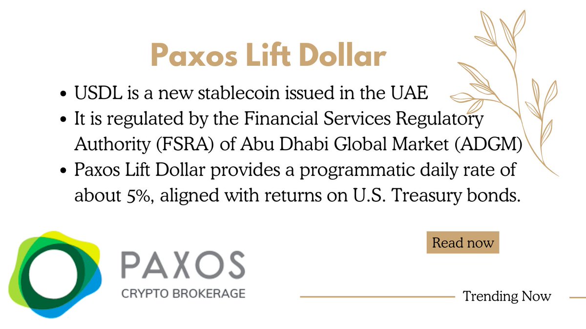 tamyresearch's tweet photo. New stablecoin is up and running.

Meet Paxos Lift Dollar, coin issued in the UAE

Read on📈💰🪙
#paxos #crypto #stablecoin https://t.co/2pq7ptPJfR