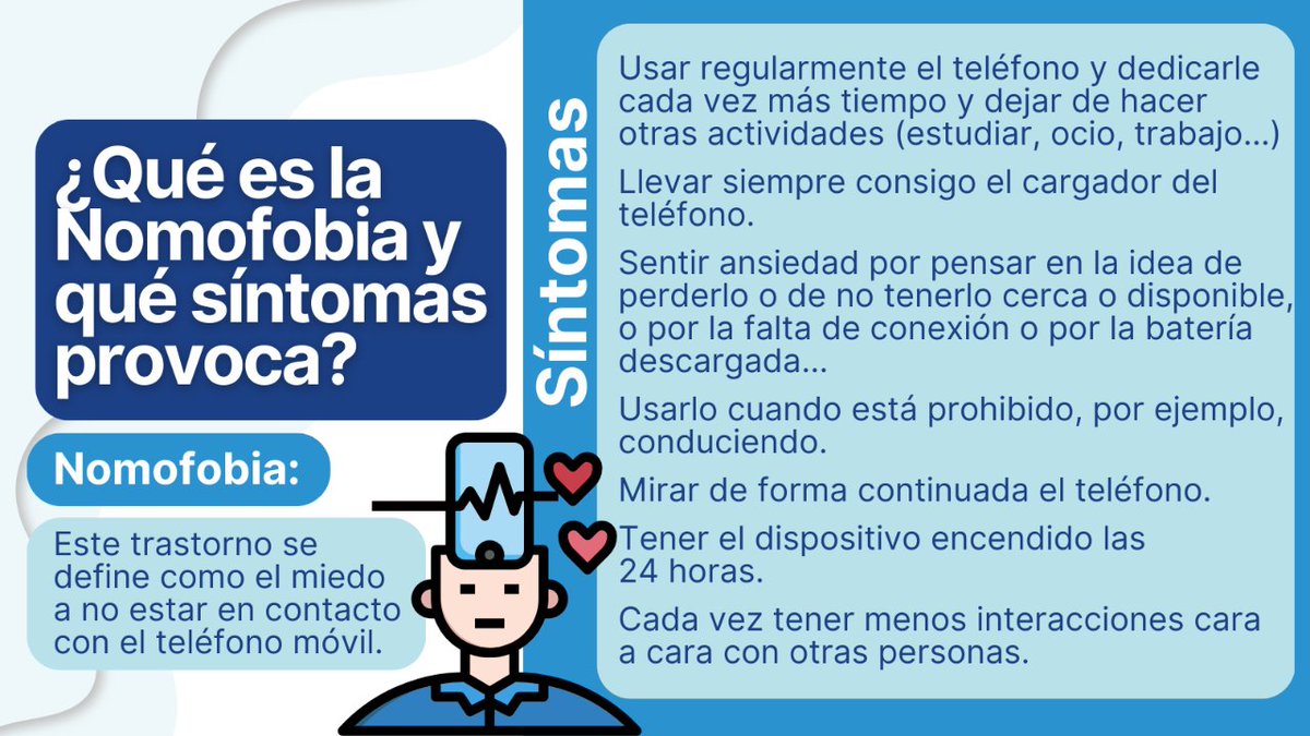 Salud_JCYL's tweet photo. ¿Sabéis lo que es la Nomofobia?
#JCyLSalud #CastillayLeón #nomofobia https://t.co/CQy7mx3imM
