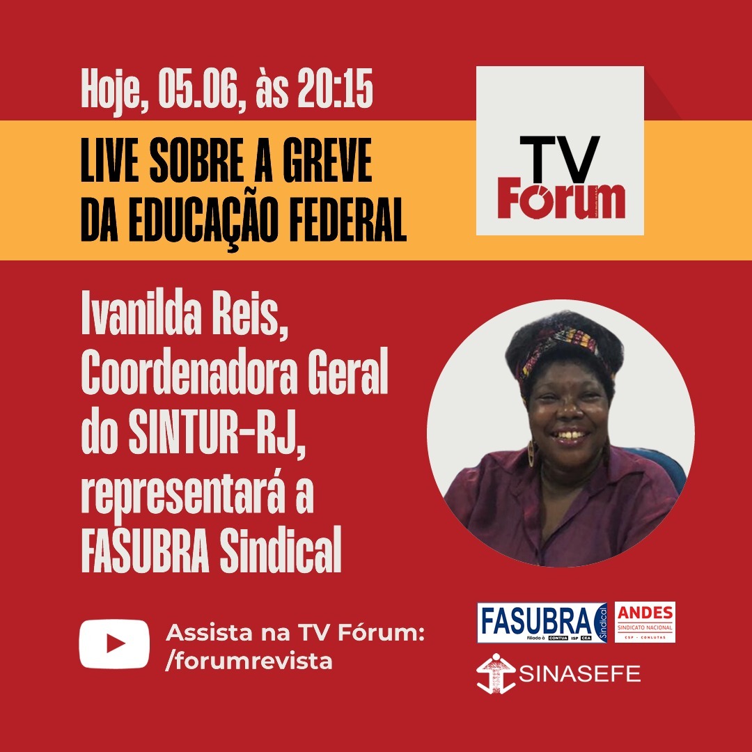 🔊 Ivanilda Reis, coordenadora geral da FASUBRA, participará da live da TV Fórum "Sob Pressão: Federais em Greve disputam Orçamento!" nesta quarta-feira (5), às 20h.

🔗A live poderá ser acompanhada no link: youtube.com/live/FqQNfvWtf…