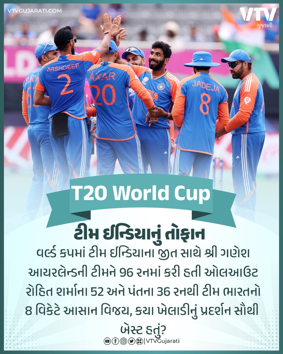 VtvGujarati's tweet photo. ટી20 વર્લ્ડ કપ: ટીમ ઈન્ડિયાએ પહેલી મેચમાં આયરલેન્ડ સામે 8 વિકેટે વિજય મેળવ્યો
#IndiavsIreland #teamindia #playingeleven #T20WorldCup #T20WC2024 #vtvgujarati #vtvcard https://t.co/BHd1tRoZaC