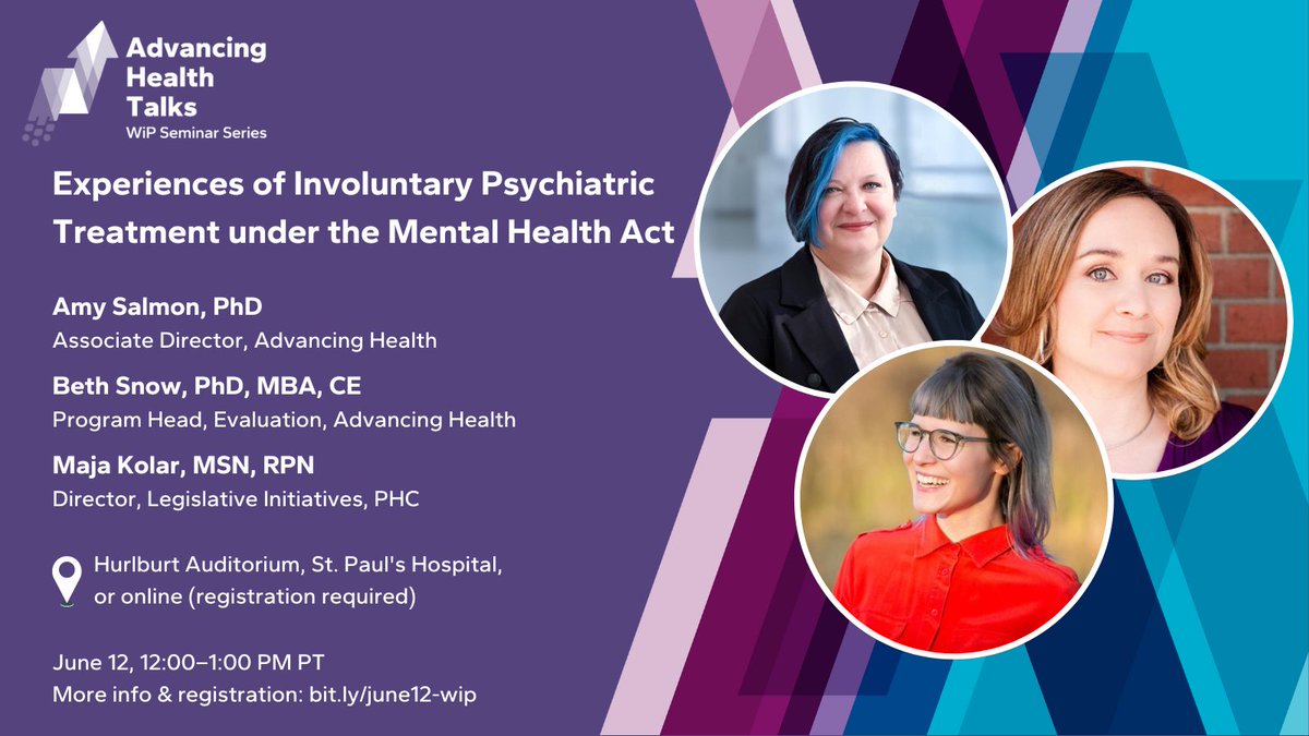 Centre for Advancing Health (@advancinghlth) on Twitter photo DYK BC has the highest rate of hospitalization for mental health & substance use issues in Canada?
advancinghealth.ubc.ca/event/wip-semi…
Learn more about the experiences of patients admitted to involuntary psychiatric treatment under the Mental Health Act at our #WiPSeminar on June 12. DYK BC has the highest rate of hospitalization for mental health & substance use issues in Canada?
advancinghealth.ubc.ca/event/wip-semi…
Learn more about the experiences of patients admitted to involuntary psychiatric treatment under the Mental Health Act at our #WiPSeminar on June 12.