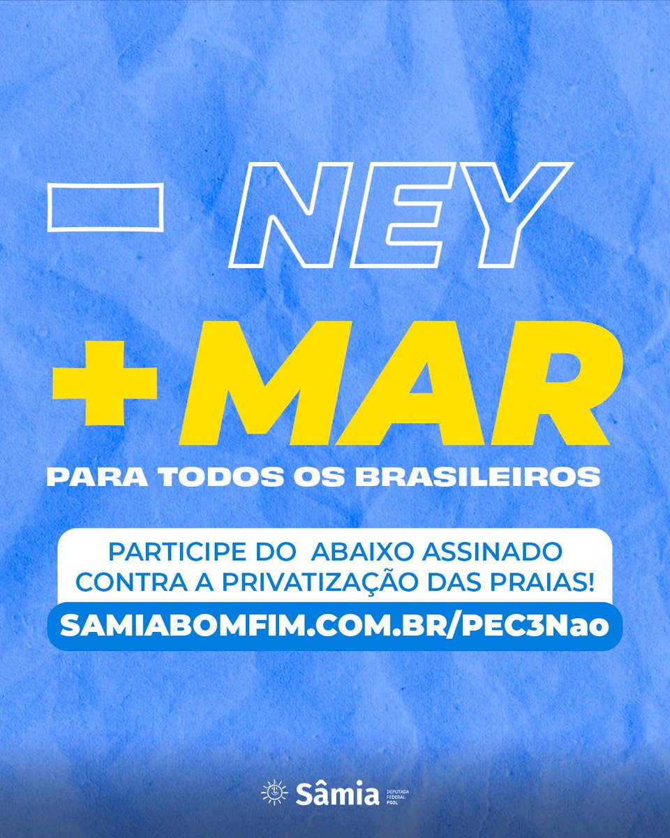 samiabomfim's tweet photo. Esta não é uma discussão só entre a atriz e o jogador de futebol. Afeta a vida de todo o povo brasileiro!

A PEC 3 permite a privatização do litoral brasileiro, gerando degradação ambiental e privação do acesso à praia

Assine a petição contra esse absurdo https://t.co/JEihBhAwIS https://t.co/9JGoRK2nG5