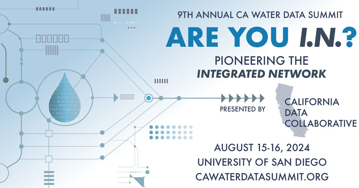 We are very excited to announce the registration for our 9th Annual CA Water Data Summit is finally NOW OPEN! 
Register here: web.cvent.com/event/79d94ef7…

Early bird discounts are available until June 28. 
Keep your eyes peeled for the final agenda – coming soon!
