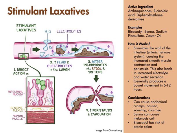 💩How laxatives work

Remember BOSS for the 4 classes 💡🧠 #GIMnemonics

B: Bulk-forming
O: Osmotic
S: Stool softeners
S: Stimulant

Key in #ICU &amp; all medicine areas

#MedEd #MedX #ICUNutrition #FOAMcc 
<a href="/enrrikke/">Enrik Aguila</a> &amp; <a href="/drkeithsiau/">Keith Siau</a>