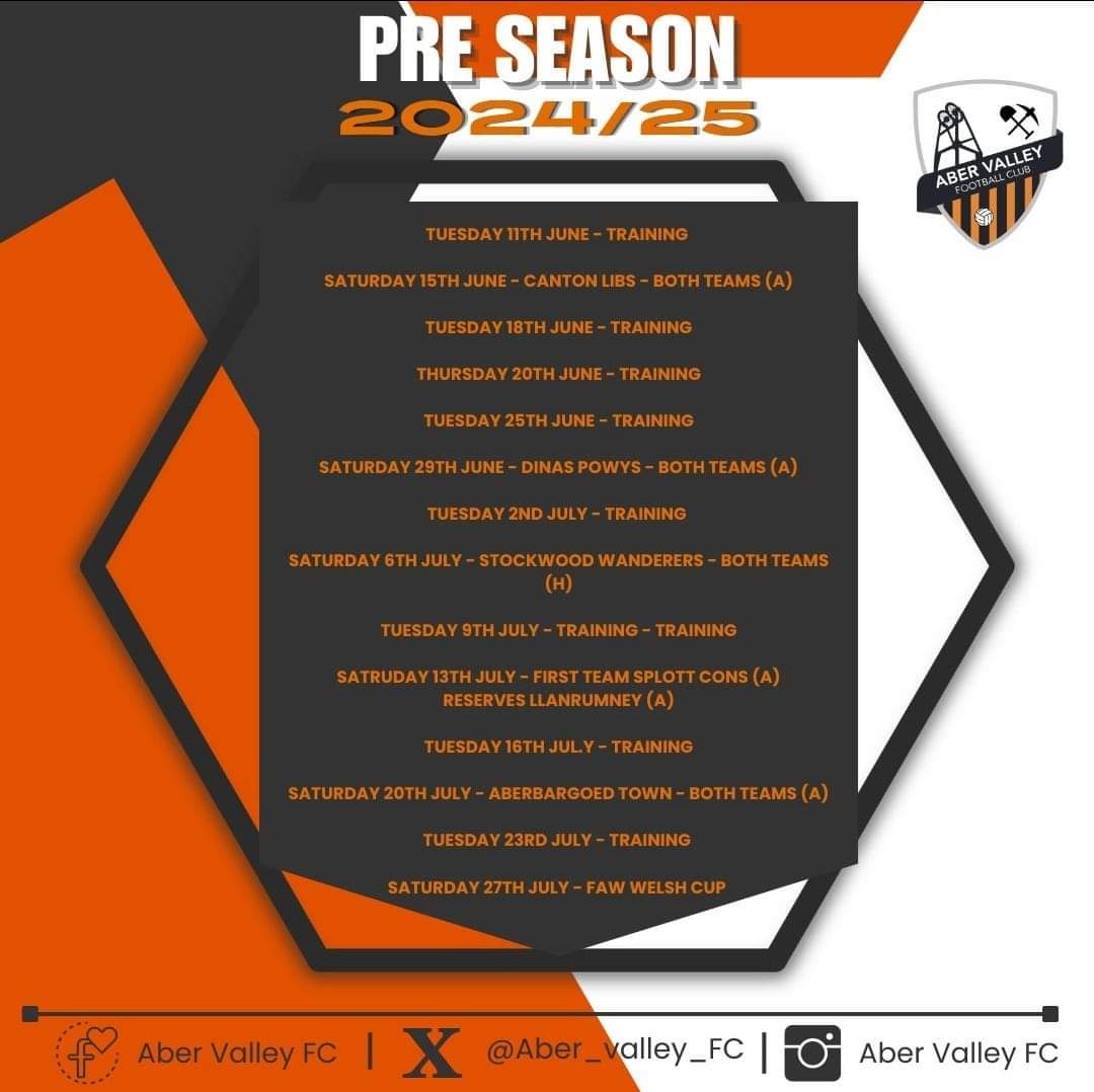Here's our pre season plan 🟠⚫️

Training and fixtures with local opposition including <a href="/CantonFballClub/">Canton Football Club</a>  and a visit to Wales for <a href="/Stockwoodwands/">Stockwood Wanderers FC</a> in July. A big day planned for that one! 

New players welcome, drop us a message for further details #COTA #preseason