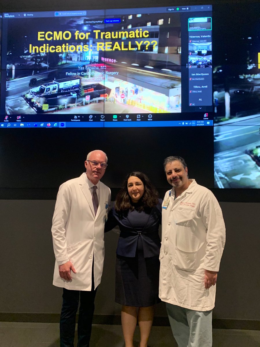 UCLASurgeryRes's tweet photo. Coming full circle - this week’s #GroundRounds was by our own former resident Dr. @YasSanaiha and current CT surgery resident at UCLA!
#ECMO in Trauma - yes, really!
Thank you for this amazing talk! https://t.co/ykl8mvkPdI