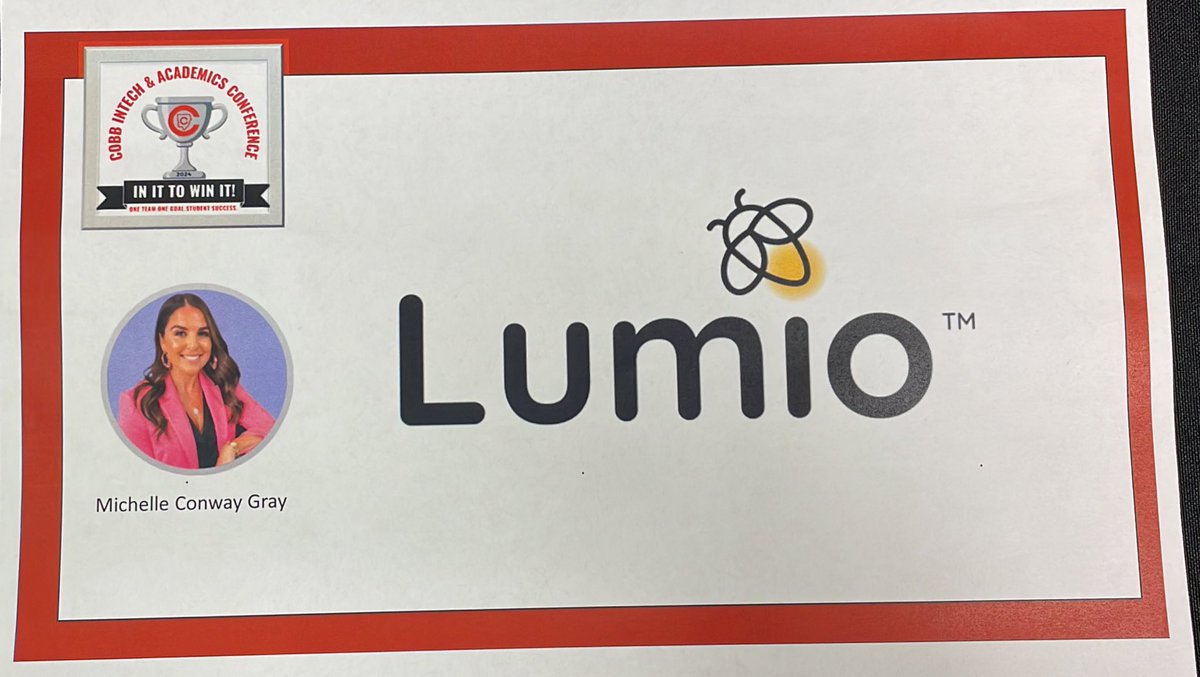 For our <a href="/LumioSocial/">Lumio 💛</a> loving #cobbschool teachers attending #InIttoWinIt conference be sure to stop by Room 212 to see Michelle Conway Gray <a href="/techymillennial/">Michelle Conway Gray</a>! #CobbInTech