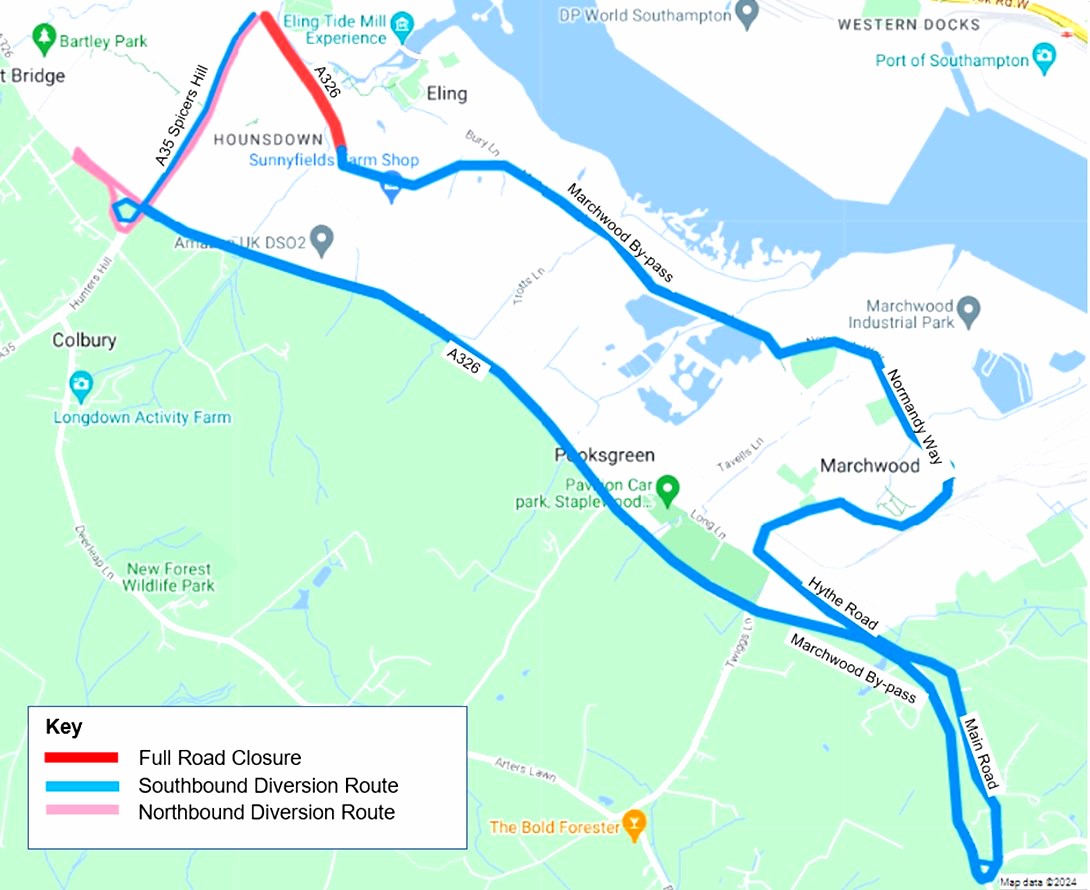 Full closure of A326 Rushington Roundabout, near Totton, overnight for ...