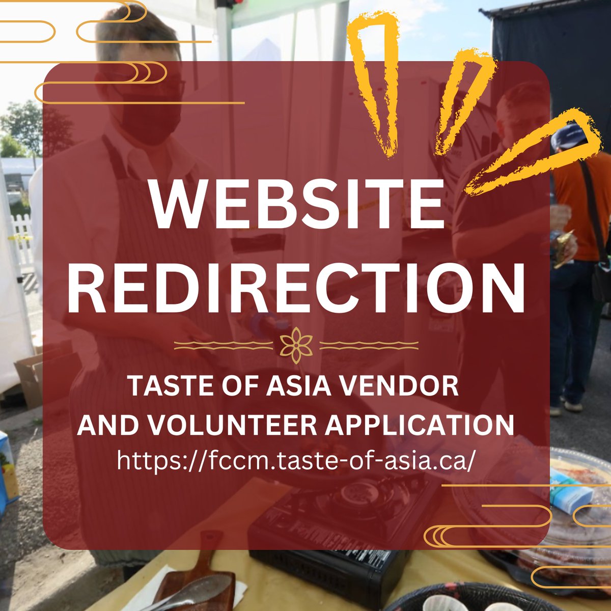 Hello vendors and volunteers!

The Taste of Asia website is currently down so for those who are still interested in applying for either position go to this website, fccm.taste-of-asia.ca for more information and application. 
We appreciate your patience!

#tasteofasia2024