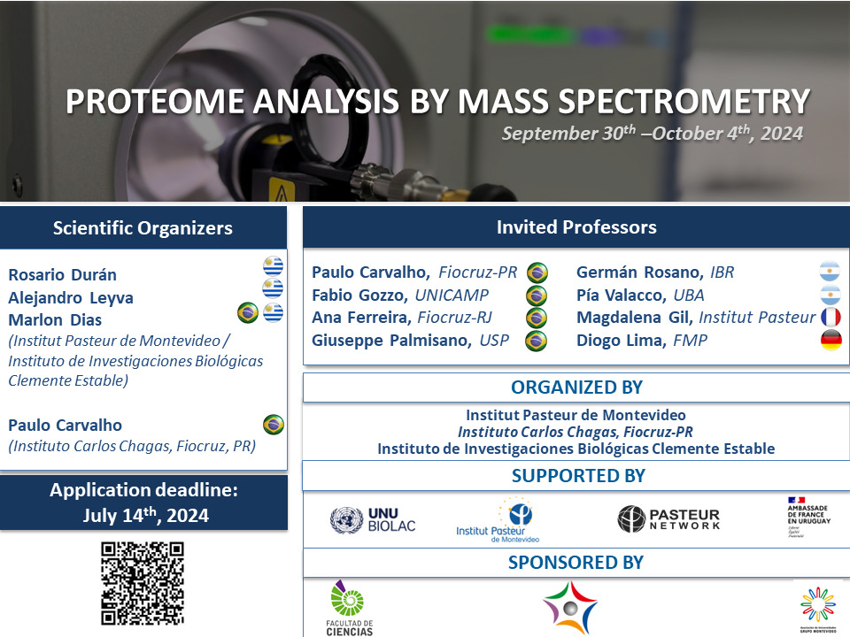 📣Están abiertas las inscripciones para el curso "Proteome Analysis By Mass Spectrometry"
👉 Inscripciones en: bit.ly/3KwXePo

🗓️ Fecha límite: 14 de julio.