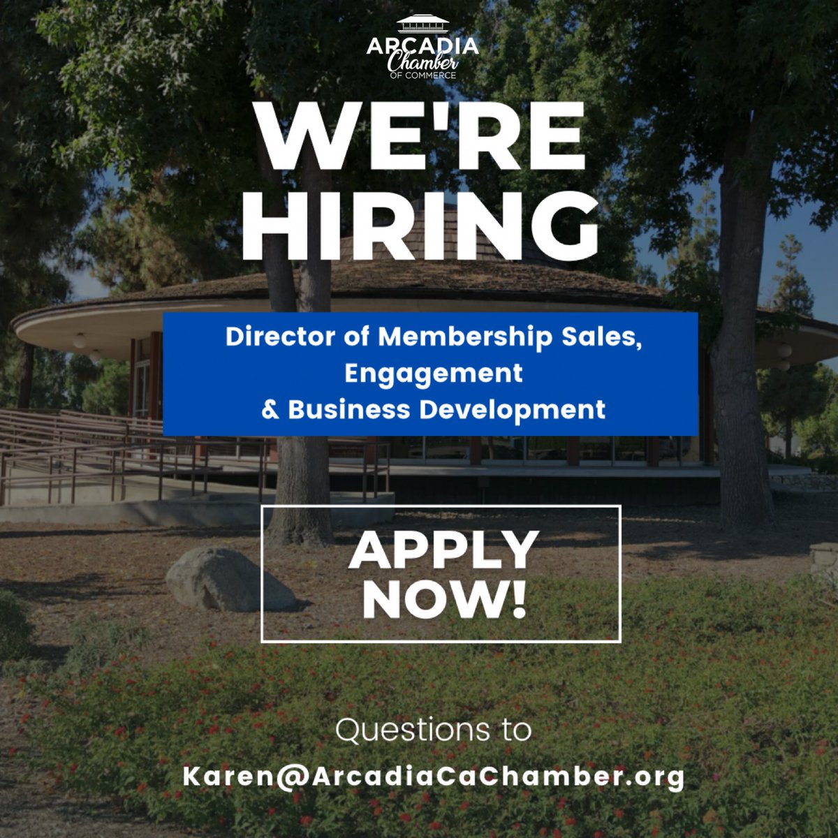 ArcadiaChamber's tweet photo. We are now hiring for a Director of Membership Sales, Engagement &amp; Business Development!  
Please share!

Link to apply: https://t.co/4HQHMpvUkI https://t.co/iyj3J3RrOx