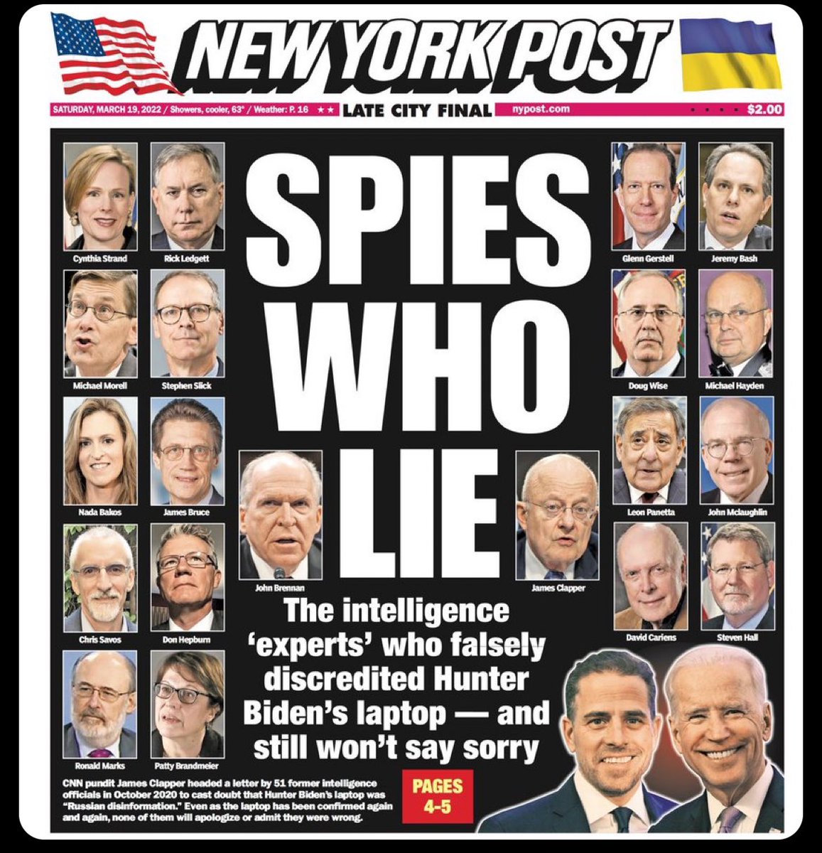 thedepldrgn's tweet photo. @Travis_4_Trump Remember the #dirty51  who claimed that #thelaptopfromhell was Russian disinformation right before the presidential debate, the fix was in. -Spies who lie, the intelligence ‘experts’ who falsely discredited Hunter Biden’s laptop – and still won’t say sorry. https://t.co/6QLWAiWV4R