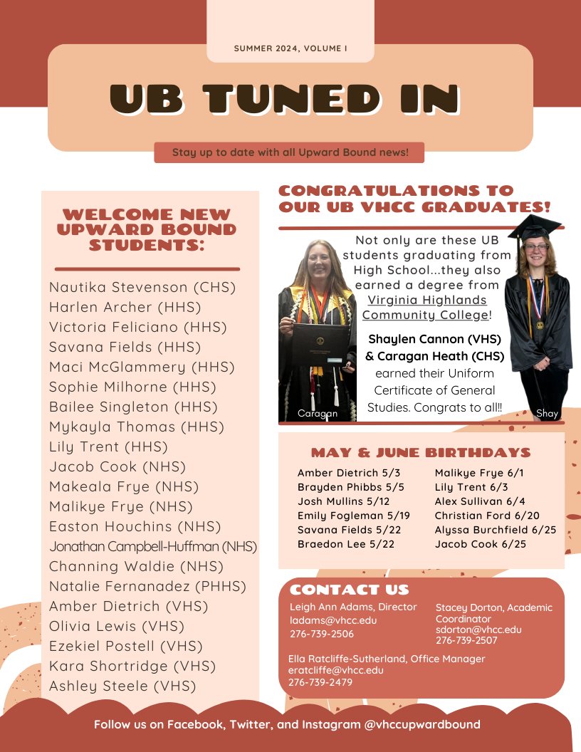 vhccupwardbound's tweet photo. Summer 2024 Vol 1 (Senior Edition) of the UB Newsletter is in the mail! Check it out for important Summer Academy dates as well. https://t.co/yQBI9J6Gz6