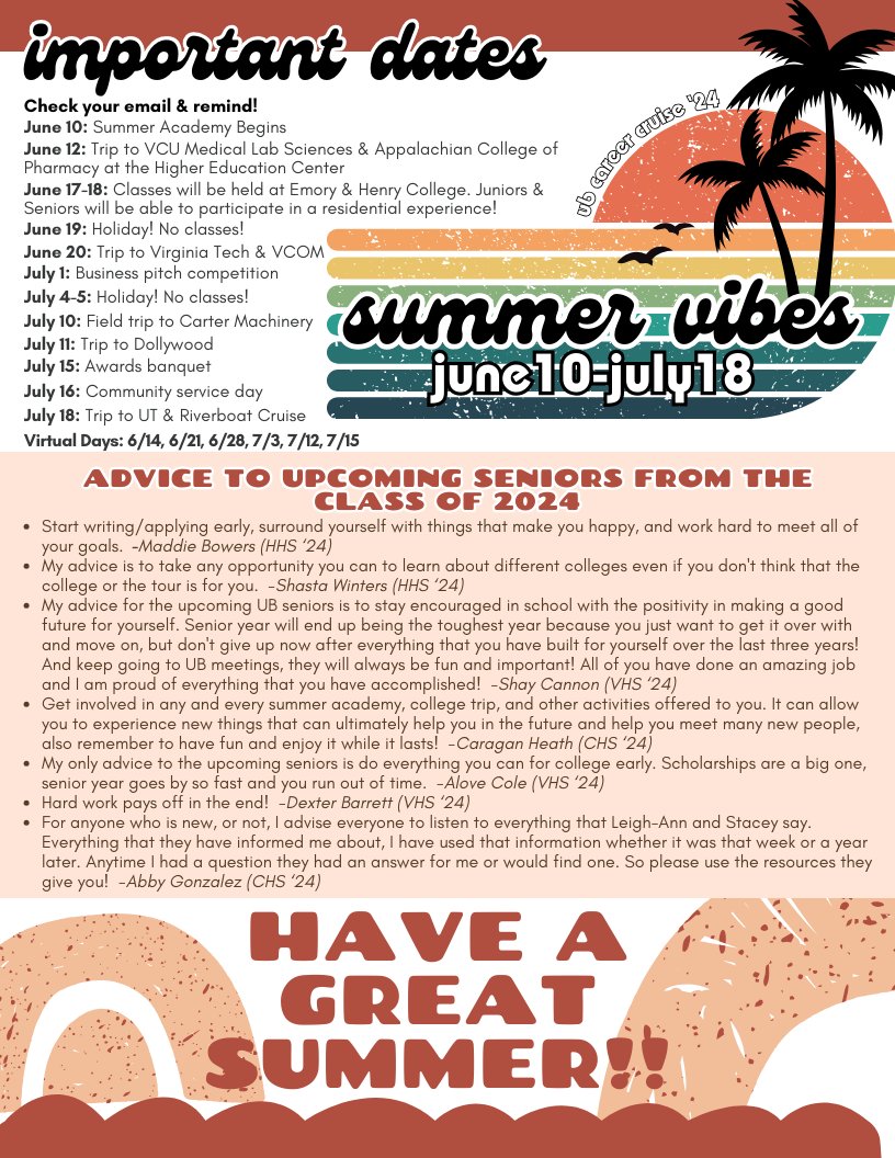 vhccupwardbound's tweet photo. Summer 2024 Vol 1 (Senior Edition) of the UB Newsletter is in the mail! Check it out for important Summer Academy dates as well. https://t.co/yQBI9J6Gz6