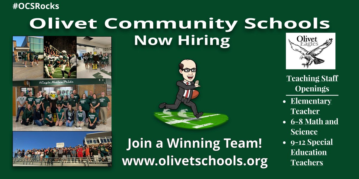 JohnWMertz's tweet image. Olivet Community Schools has several teaching positions open for the 2024-2025 school year. Join an amazing school district! Find out more at olivetschools.org/page/employment
#OCSRocks