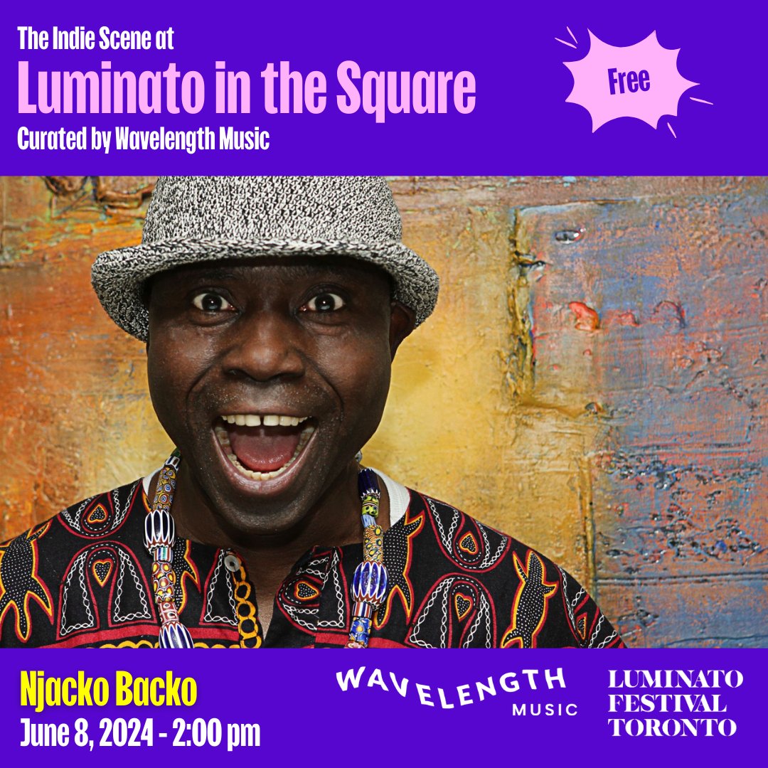 wavelengthmusic's tweet photo. Coming up June 8 at @wavelengthmusic at @Luminato in the Square: @NjackoBacko!

His uplifting music, energizing dance, and hope-filled stories continues to inspire people of different ages and communities.

Saturday June 8, 2024 
@ David Pecaut Square 
FREE + ALL AGES 
1-11 PM 🌞 https://t.co/zoXfYPQqew