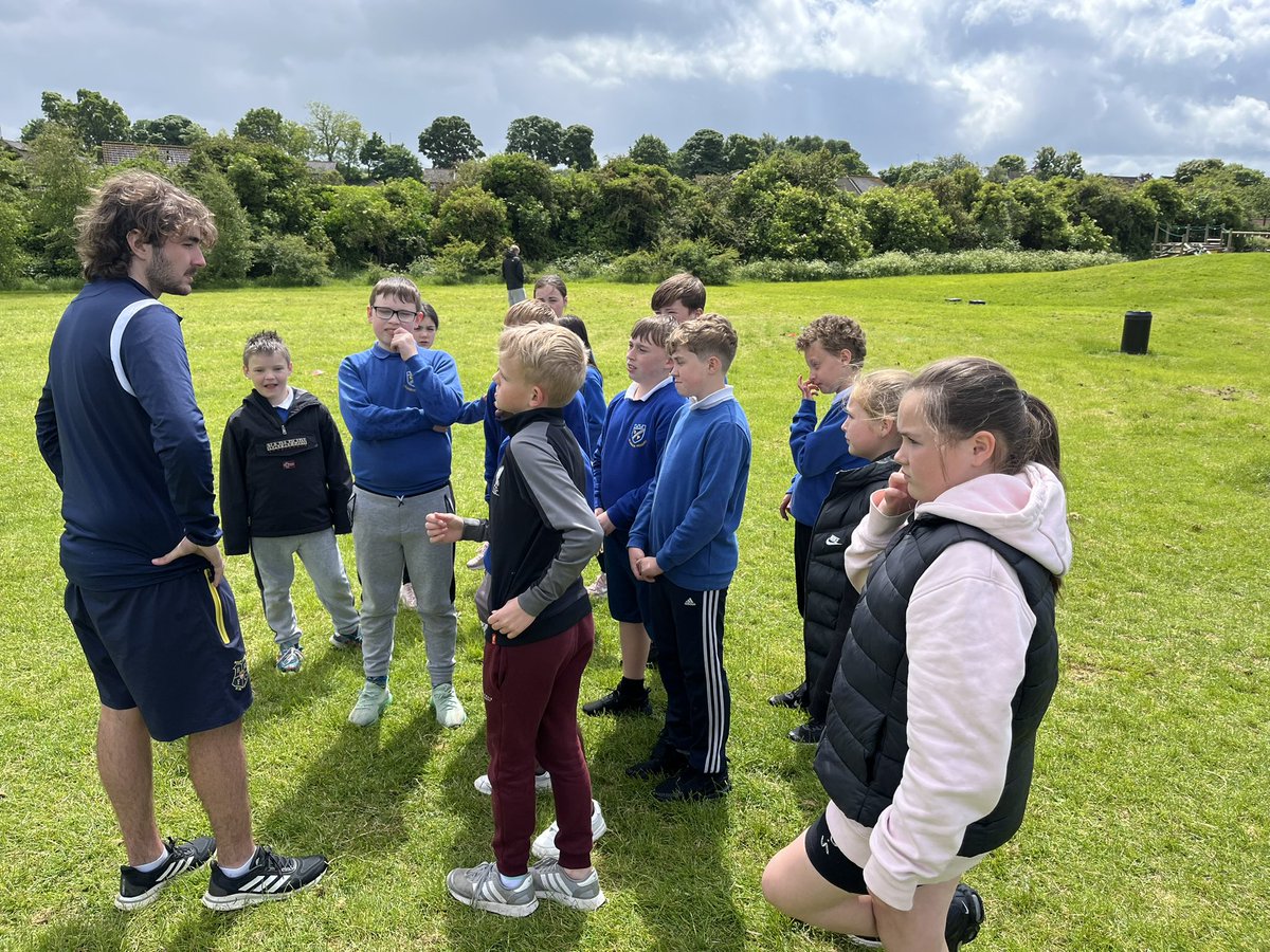 DeanburnP6HE's tweet photo. Our final activity today was rugby. The children enjoyed playing outdoors (between the showers ☔️) and especially liked practising their tackles using the giant pads. #DeanburnHealthWeek24 https://t.co/okphpluULb