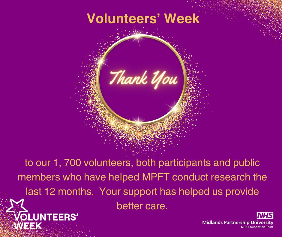 Happy #VolunteersWeek!

A huge THANK YOU to our 1,700 amazing #volunteers for helping #MPFTResearch conduct crucial #research over the past year. 

Your dedication allows us to provide better care every day 💙

Find out how you can get involved here: research.mpft.nhs.uk/public/patient…