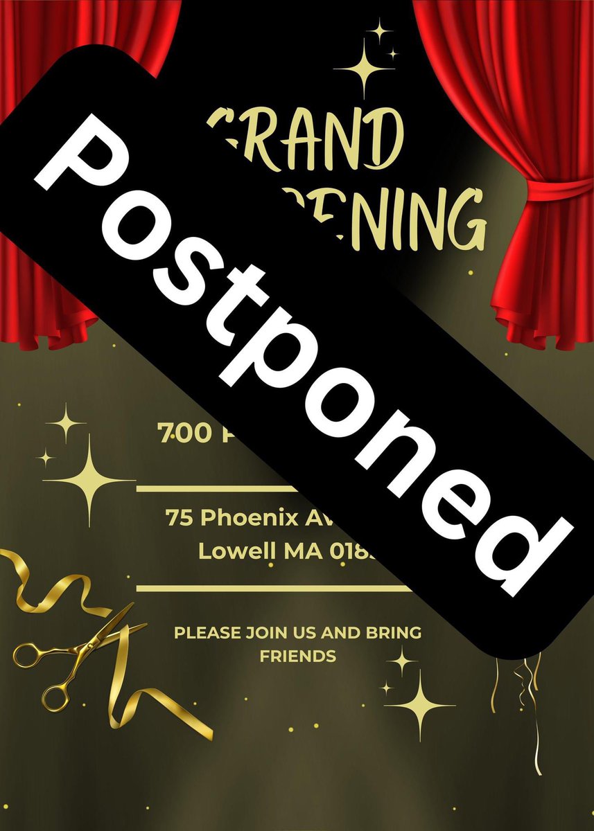 BT_spotlight's tweet photo. Hey everyone due to an UNFORESEEN DELAY we need to POSTPONE the grand reopening open house scheduled for this Saturday. 
. Thank you all for understanding and we can't wait to see you soon, and for you guys to check out the new space! https://t.co/bL4NekuR5t