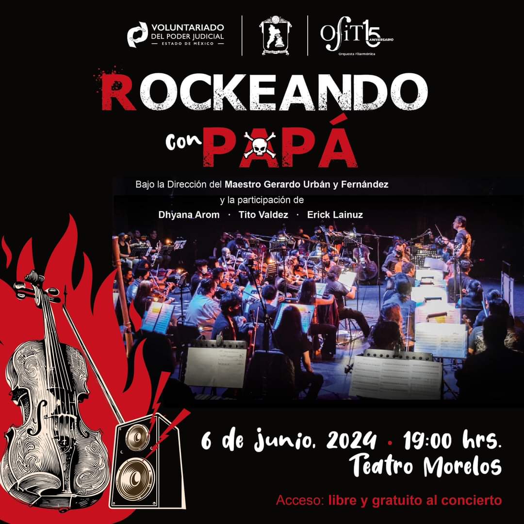 👨🏻🎸 Disfruta "Rockeando con Papá" y festeja de manera inolvidable el #DíaDelPadre, con un concierto en colaboración con el Voluntariado del Poder Judicial del Estado de México.🤘🏼🔥

📅 JUEVES 6 de junio | 🕛 7:00 P.M. | 📍 Teatro Morelos | 🎟️ Entrada libre.