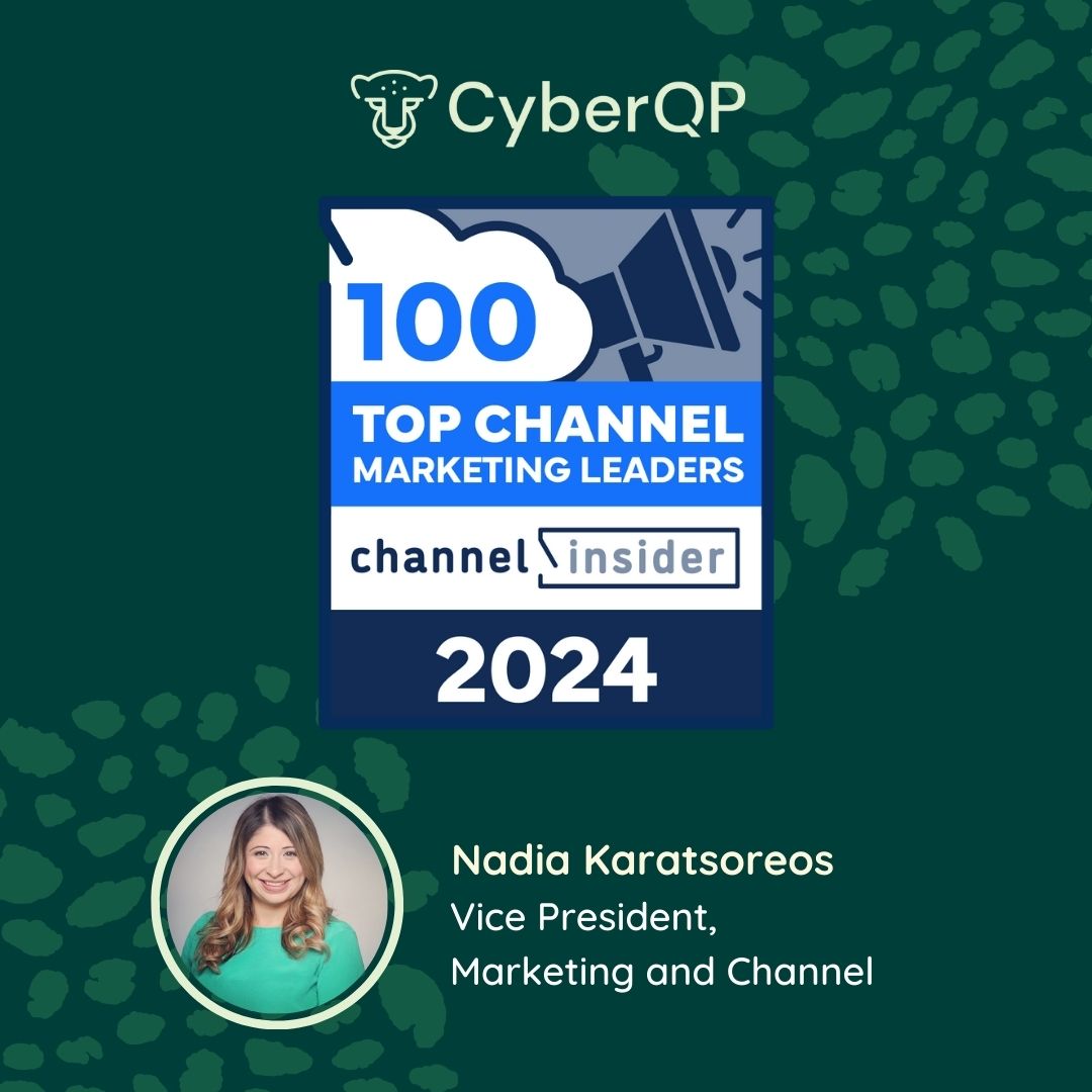 CyberQP's tweet photo. Join us in congratulating Nadia Karatsoreos for being recognized on Channel Insider's inaugural Channel Marketing Leaders 100 list 🎉
We are so proud 🐆 #ChannelInsider #ChannelMarketing #CML100
https://t.co/9CyWSuh6RR https://t.co/7bNbgt99dW