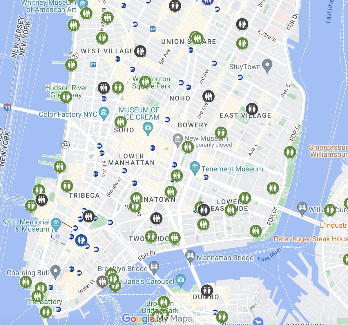 MorningBrew's tweet photo. Google Maps and NYC are adding a new feature that shows all the public restrooms in the city 

It's part of a larger plan to add and renovate restrooms across all five boroughs 

No joke, they're calling the initiative "Ur in Luck" https://t.co/2YWOjlr5QL
