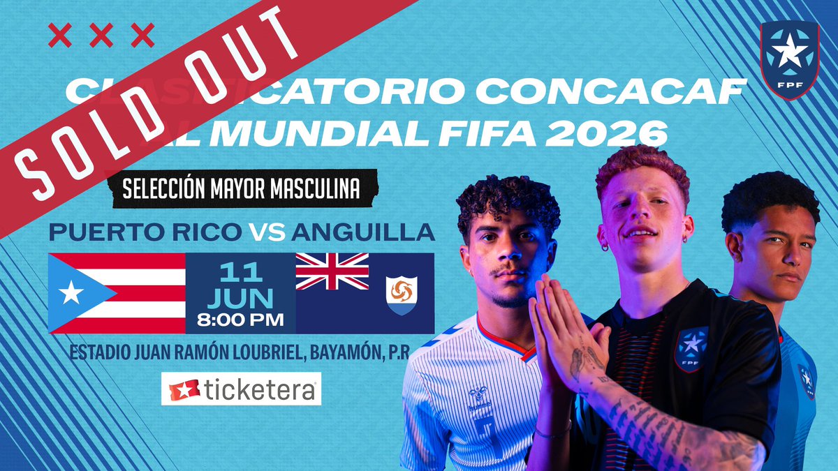 FPFPuertoRico's tweet photo. ⚽️ Sold Out nuestro partido ante la selección de Anguila este próximo 11 de junio en el Estadio Juan Ramón Loubriel

📺 Pronto estaremos brindando información sobre la transmisión del partido https://t.co/VhbubkUjBP