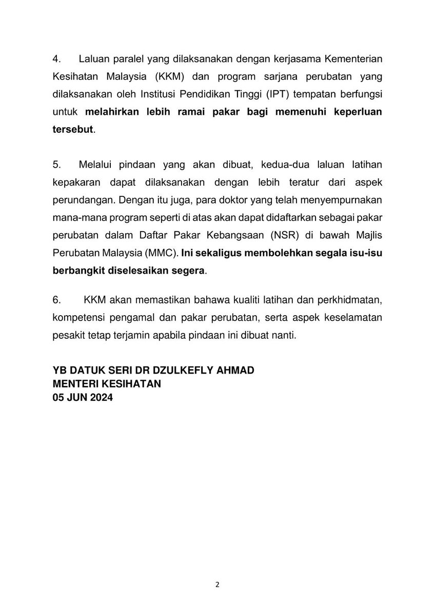 Salam..sprti diharapkan🤲🏻
1/ 
AlhamdulilLah, Kabinet BERSETUJU Akta 50 dipinda, bagi menyelesaikan kemelut pendaftaran Pakar Perubatan di bawah 'Parallel Pathway'
Draf RUU tlh siap &amp; kini disemak AGC &amp; akan dibentang ke Kabinet. Semua bertekad utk bentang di Parlimen SESI ini 🤲🏻