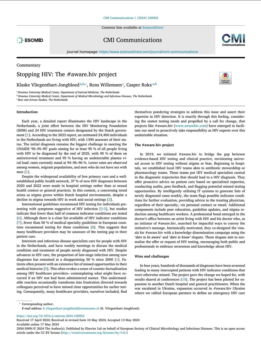 sandulescu_oana's tweet photo. Just published 🔥 in @CMIComms, @ESCMID's new journal. The article shares important insight into how to better implement #HIV #testing. Lessons learned and plans for European rollout of the #awareHIV project. An absolut must read!
https://t.co/wX8pXuJLsd https://t.co/BJfkz0RL4B