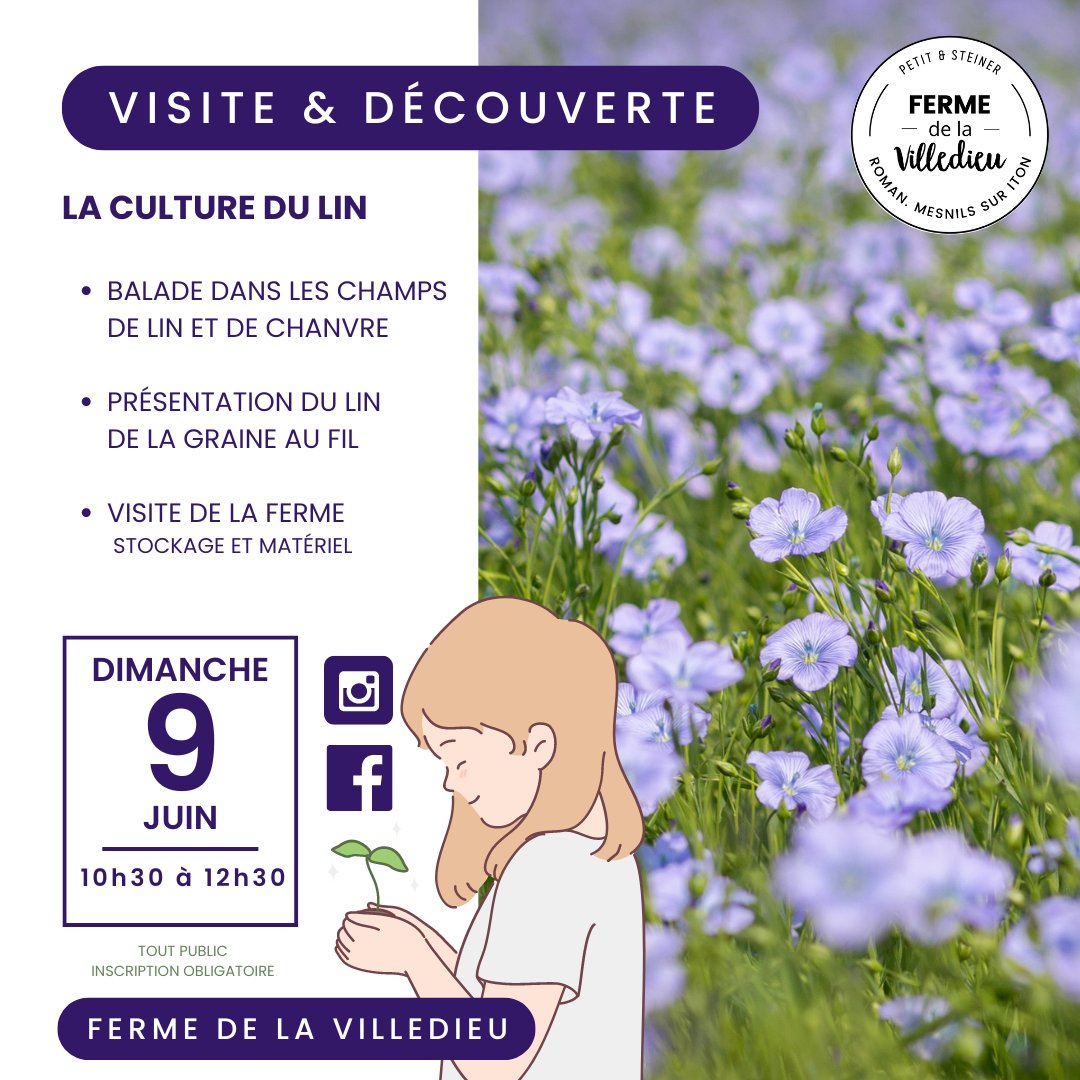 A l'occasion des Journées Nationales de l'Agriculture, je vous propose une visite à la ferme sur le thème du lin 
📷 Dimanche 9 juin, de 10h30 à 12h30

<a href="/Fragritwittos/">FranceAgritwittos♥️</a> <a href="/Journeesagri/">Journeesagriculture</a> <a href="/gomartb52/">Gomart</a> <a href="/TerredeLin/">Terre de Lin</a>