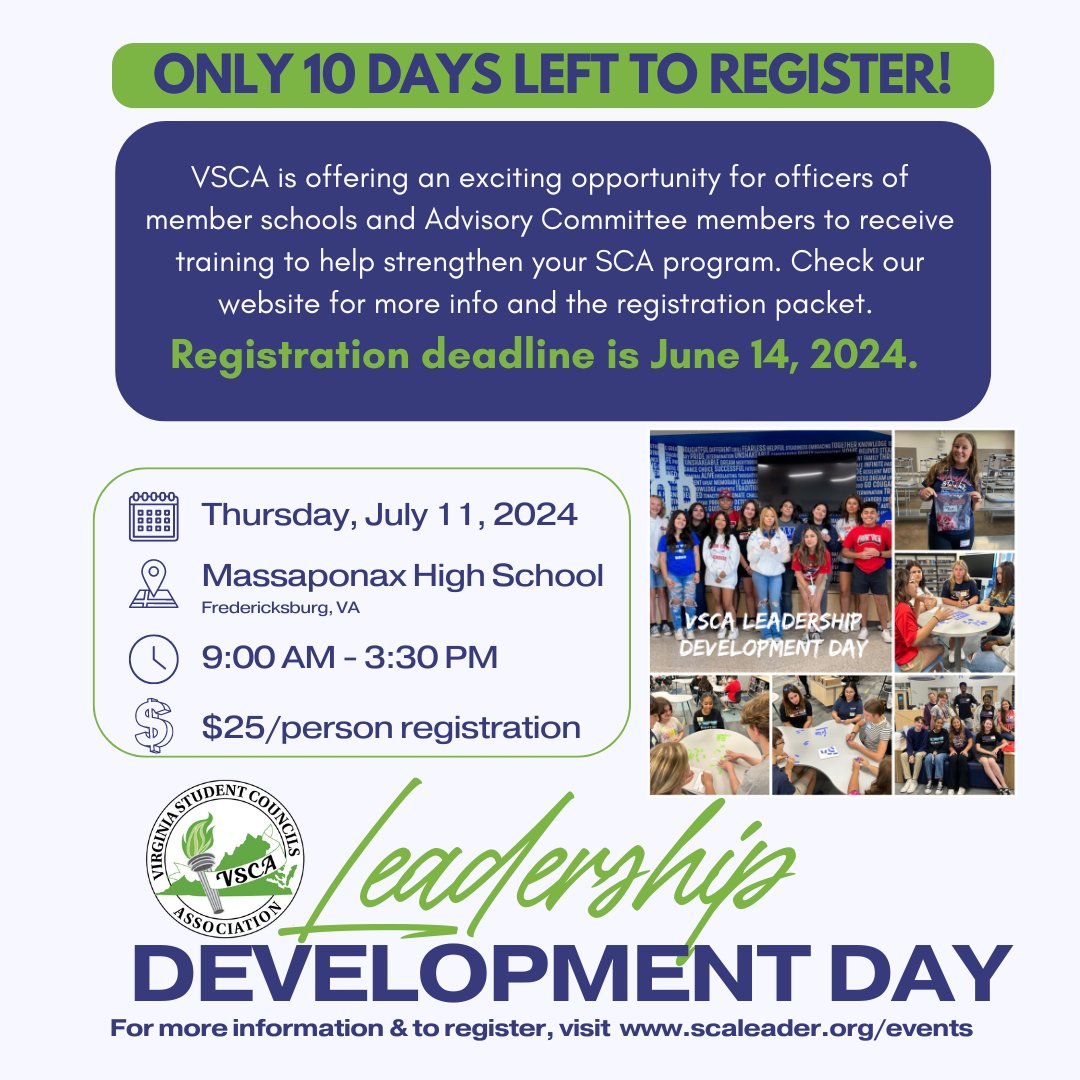 Don't miss this chance to get your SCA leaders off to a good start this fall. Registration closes on 6/14