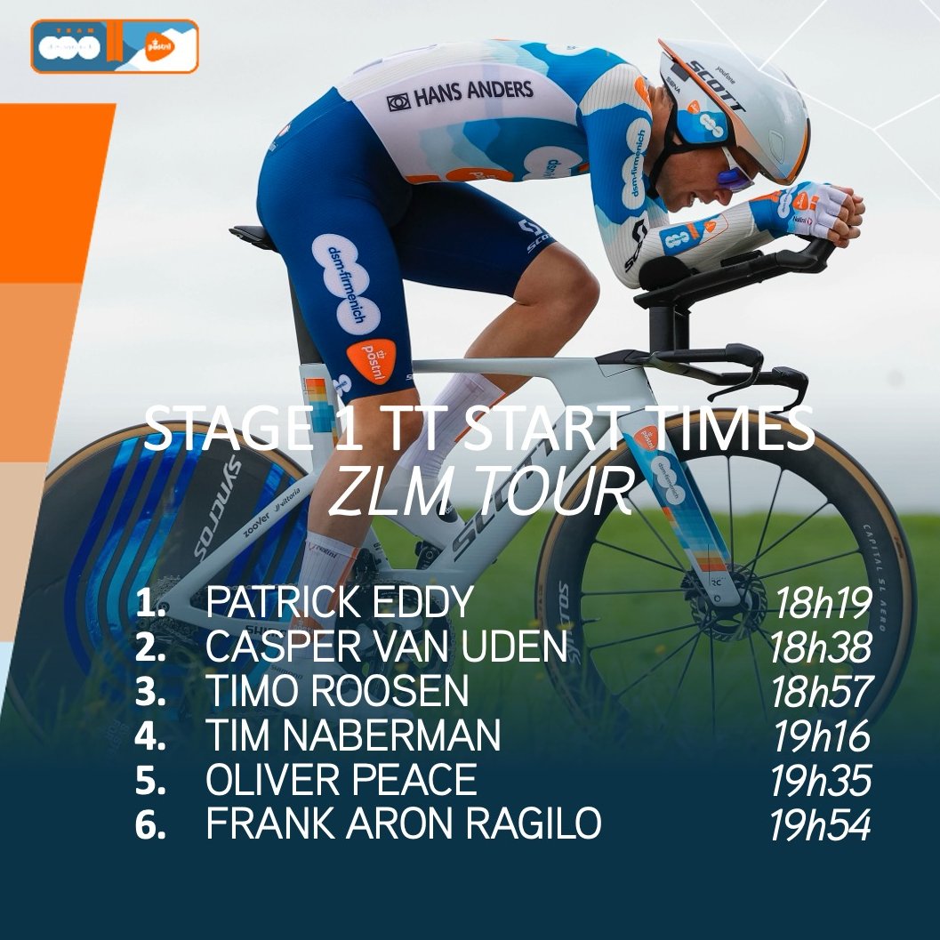 The #ZLMTour2024🇳🇱 gets underway this evening with a 14.7km long TT through the twisting streets of Westkapelle. We leave the start house as follows (CEST)⏰