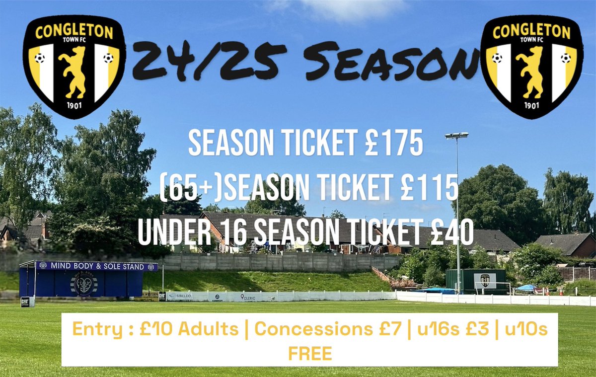 Get your Congleton Town Football Club season ticket today and immerse yourself in the thrilling world of local football!

Order yours : ctfc.club/product/ctfc-2…