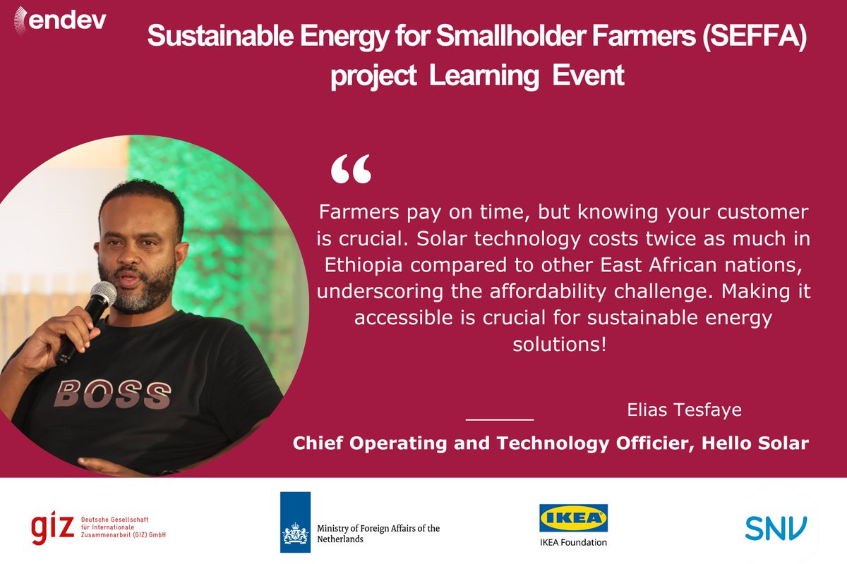 SNVEthiopia's tweet photo. 🤔 "Why is solar technology twice as expensive in Ethiopia compared to other East African nations? Making it affordable is crucial for sustainable energy solutions!" ☀️🌍 #SEFFALearning #SNV_Kenya #GIZ_Uganda #AffordabilityChallenge #EastAfrica https://t.co/gkvJgouQIW