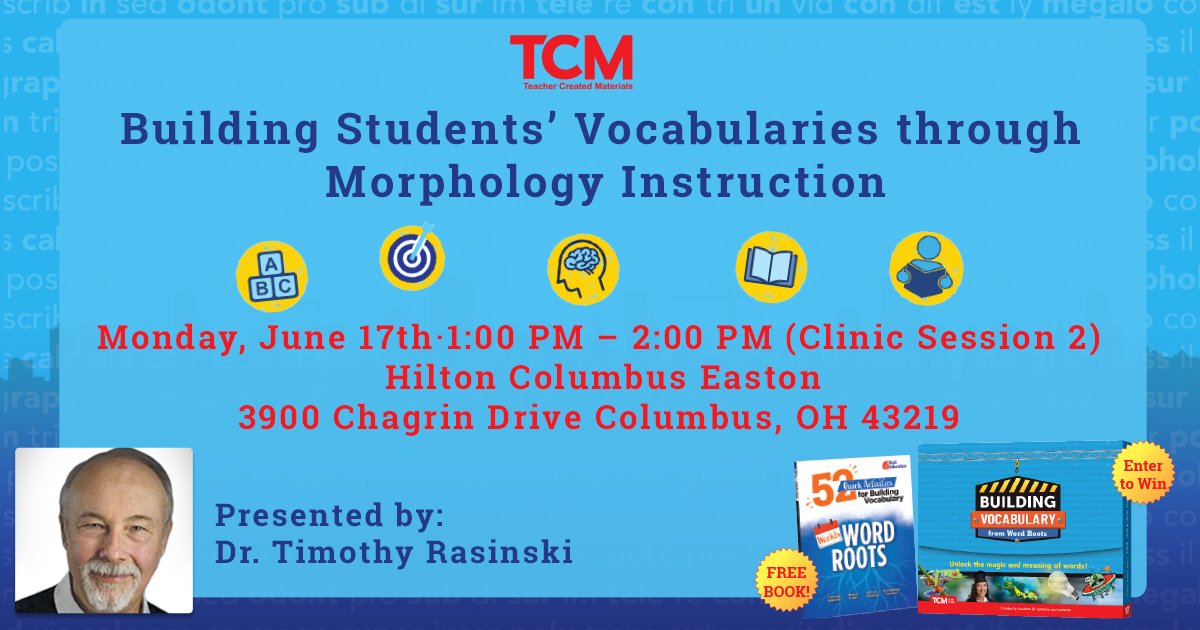 tcmpub's tweet photo. Are you attending #OAESA conference this month? Join @TimRasinski1 for an exclusive session on morphology and its role in effective reading instruction. Click the link to RSVP for the session and get a FREE copy of Dr. Rasinski’s book! https://t.co/Oe5MKHlyE9
@OAESA #OAESA24 https://t.co/CWfZe5ZgeW