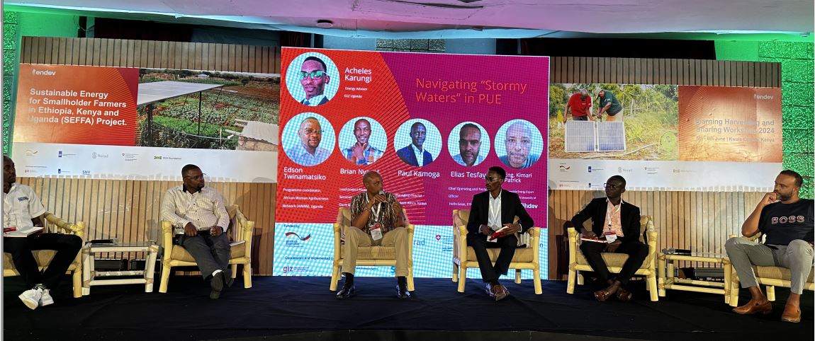 giz_uganda's tweet photo. On sharing experiences: 
"Power of collaboration, use of wholistic approach, linking the technology to multi purpose household for energy saving, as well as having agents across the country has worked for the different partners on the panel session". #SEFFALearning https://t.co/G49WltEFmY