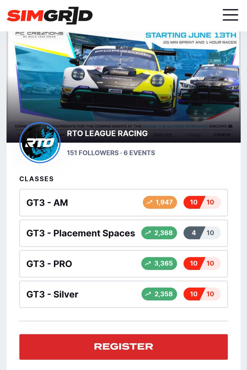 Just over a week to go and only 6 spots left. All registered driver will be able to race! Placement spots are to make sure we get you in the correct split. Grab those last spots fast! thesimgrid.com/championships/… <a href="/sim_grid/">SimGrid</a> <a href="/AC_assettocorsa/">Assetto Corsa</a> #GT3 #ACC #PC #RTO