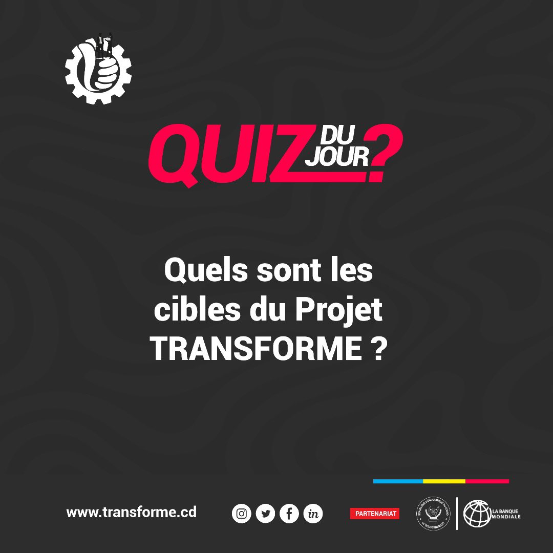 RdcTransforme's tweet photo. QUIZ du jour

Connaissez-vous assez votre projet ? 
Nous allons le découvrir. 

Quelles sont les cibles du Projet Transforme ?

#entrepreneuriat #transforme #jeune #stratégie #développement #COPA #millionnaire  #croissance #prospérité #ProjetTransforme
#entrepreneuriat https://t.co/Vp4oeNCdbY