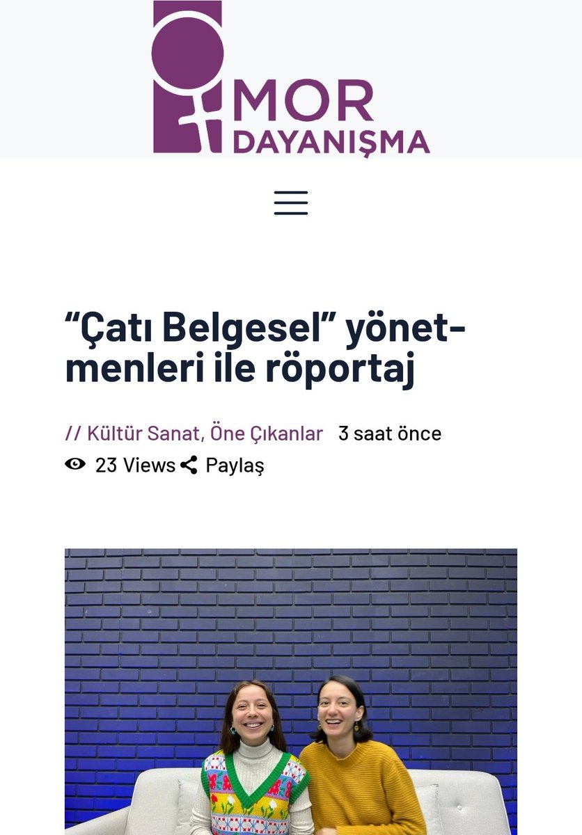 Mor Dayanışma üyelerimiz Yaren Esin ve Aslı Elibol(@aslieliboll01) , 6 Şubat depremlerinden sonra Hatay'da meydana gelen dayanışma ağını anlattıkları Çatı belgeselinin ilk röportajını Feminerva(@feminervadergi) dergisinin 11. sayısına verdi. 👯