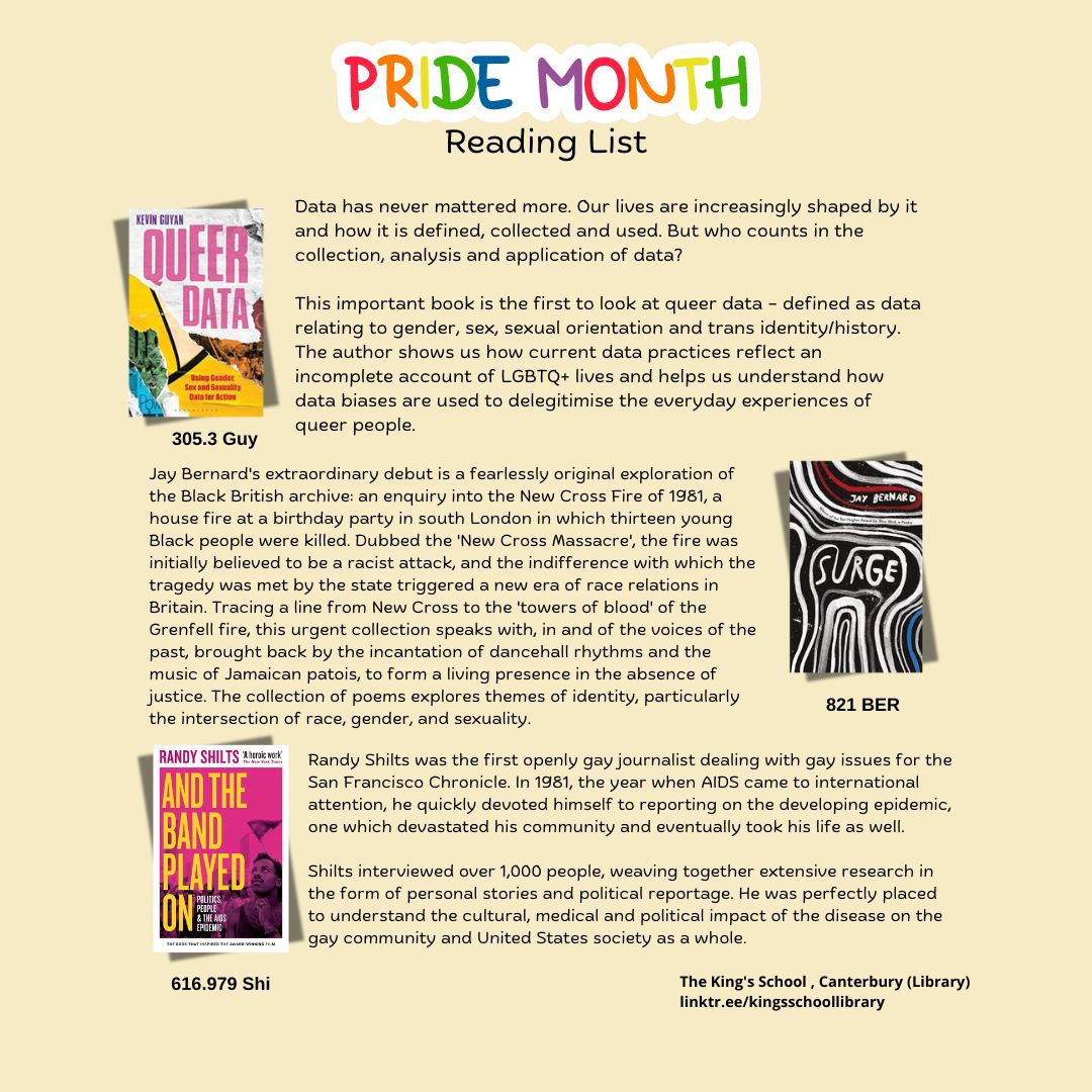 KingsSchoolLib's tweet photo. Happy PRIDE! Here's a short reading list we've curated to celebrate PRIDE month.

#pridemonth2024 https://t.co/RvwxgFXYqj