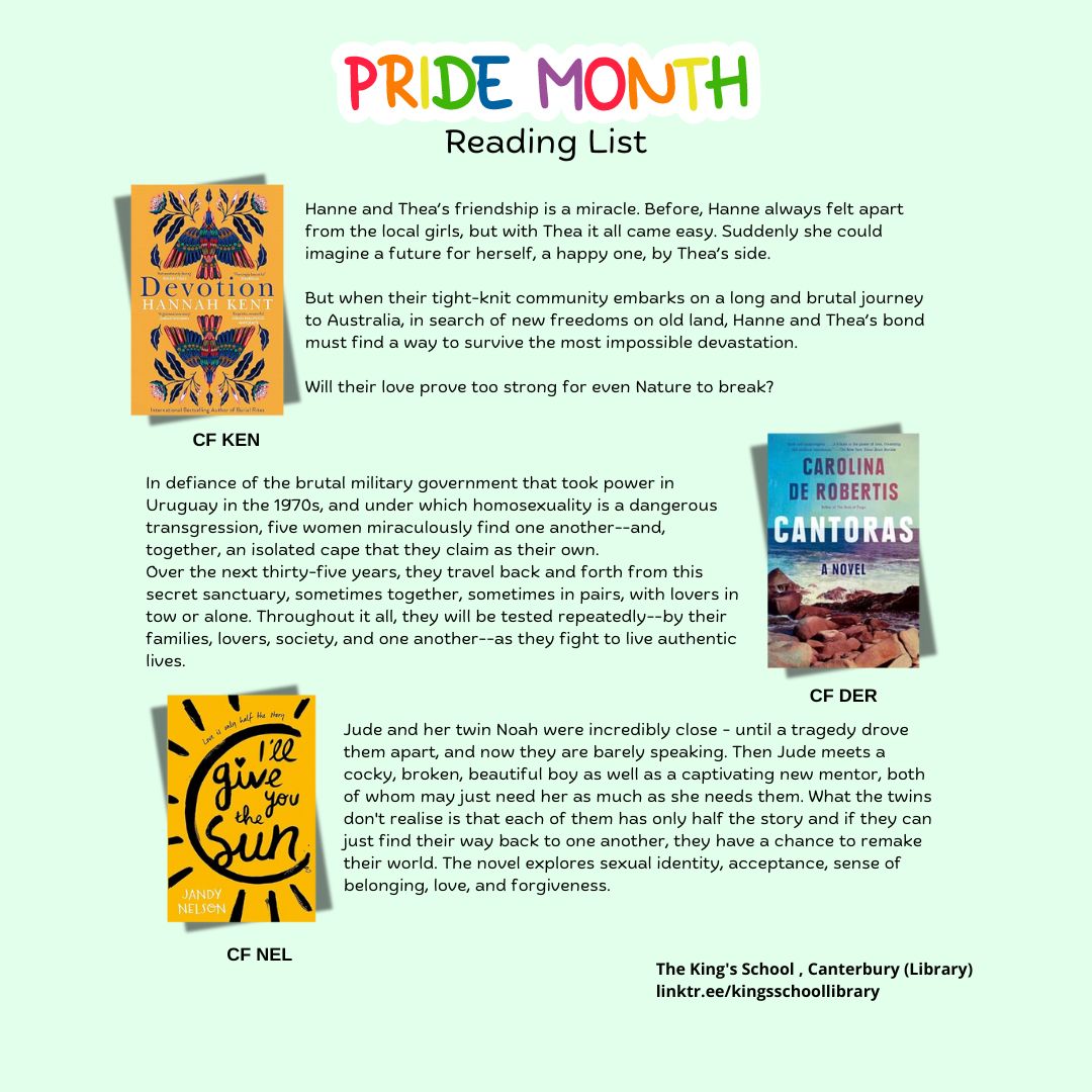 KingsSchoolLib's tweet photo. Happy PRIDE! Here's a short reading list we've curated to celebrate PRIDE month.

#pridemonth2024 https://t.co/RvwxgFXYqj