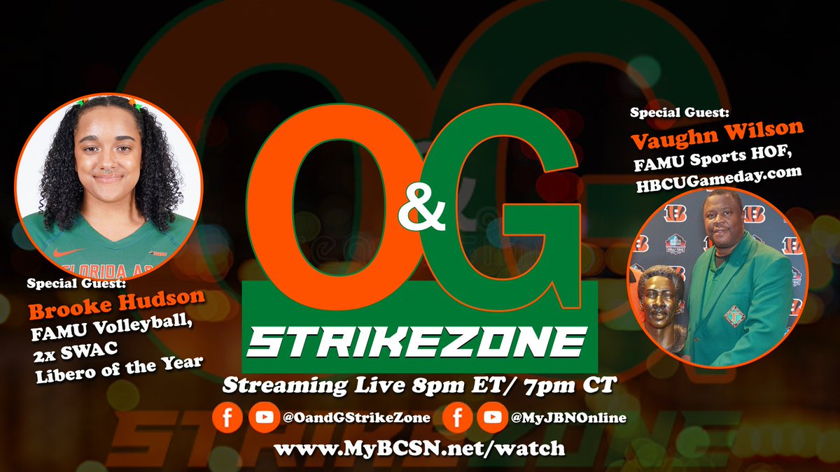 OandGStrikezone's tweet photo. 🚨NEW SHOW TONIGHT! 8 pm ET / 7pm CT🚨
Join us to catch up on all things related to #FAMUAthletics and we'll talk with @FAMU_VB's Brooke Hudson and #FAMUHOF/@HBCUGameday's Vaughn Wilson.
Share with the #RattlerNation and the #FAMULY! https://t.co/7TOCEZuNG0