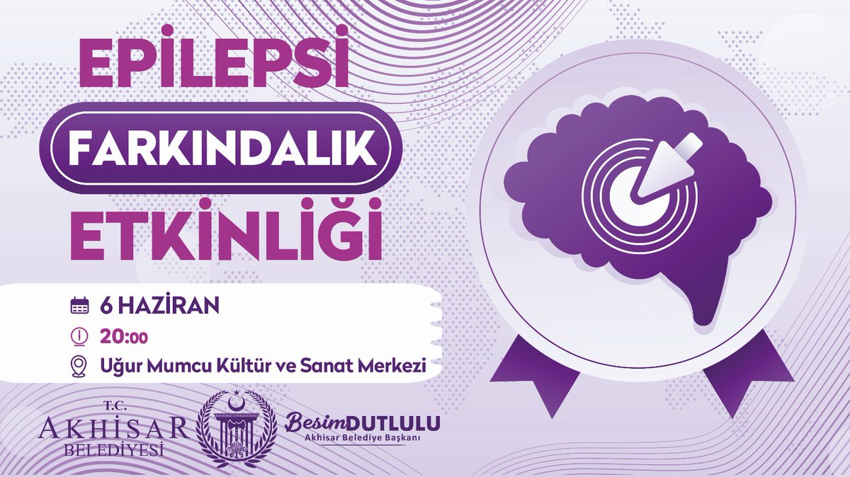akhisarbelediye's tweet photo. Akhisar Belediyesi Uğur Mumcu Kültür ve Sanat Merkezi'nde 6 Haziran Perşembe günü "Epilepsi Farkındalık Etkinliği" gerçekleştirilecektir.

Epilepsi, doğru tedavi ile kontrol altına alınabilir bir hastalıktır. Lütfen farkında olalım ve bu önemli etkinliğe katılarak destek verelim. https://t.co/EFNNOwL5DO