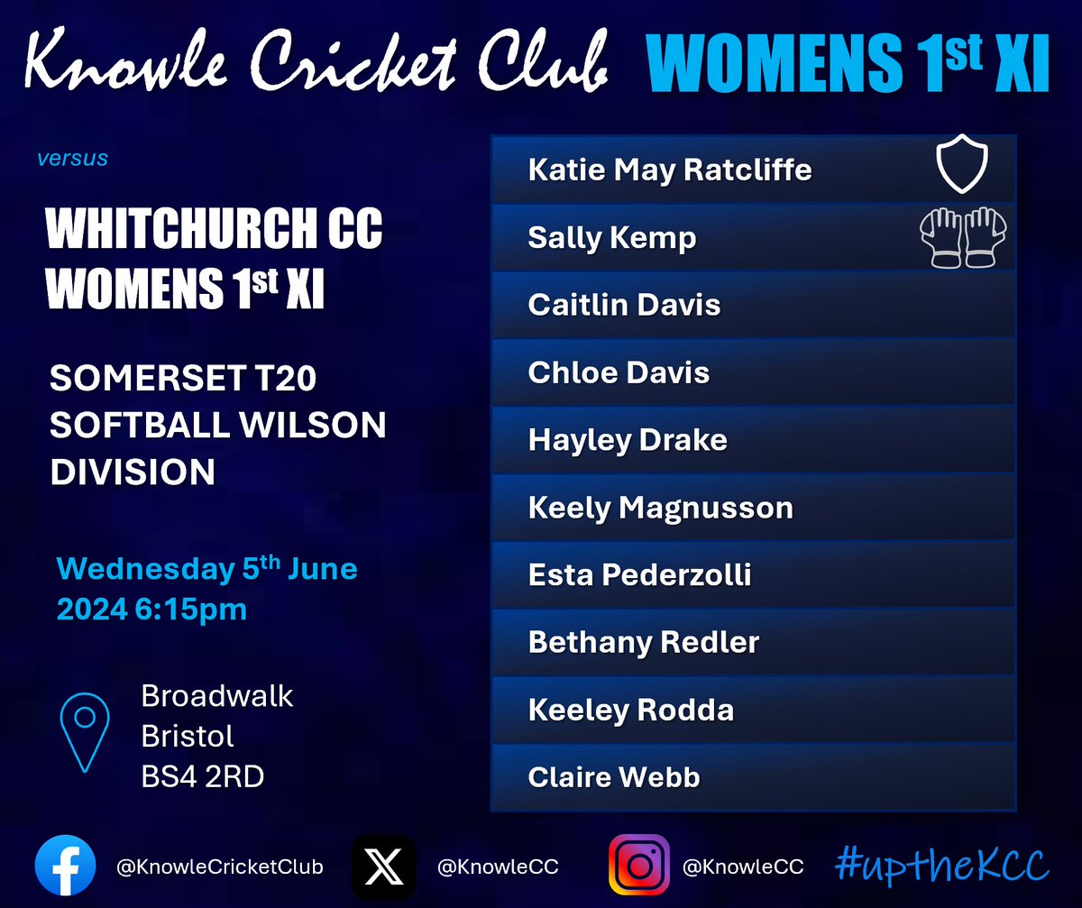 KnowleCC's tweet photo. 🚨🚨 TONIGHT'S TEAM NEWS
🏏 KCC Women play a T20 at 🏠 tonight 🆚 @wccsomerset Women
⏰ 6:15 start
🫵 Do come along and lend your support
💪 Go well ladies https://t.co/Fgz9HFf7On