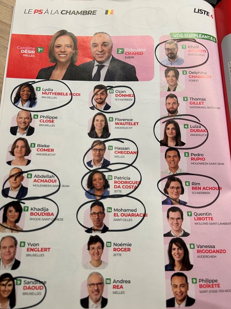 Hugues's tweet image. On accuse souvent les partis de gauche de communautarisme, mais est-ce justifié ? 
Tentative de réponse en consultant un prospectus électoral @psofficiel reçu en région Bruxelloise. 
#Chambre : 8 noms sur 14 à consonance hors EU
#ParlBru : 49 (!!) sur 70
#EU: 4 sur12 (effectifs)