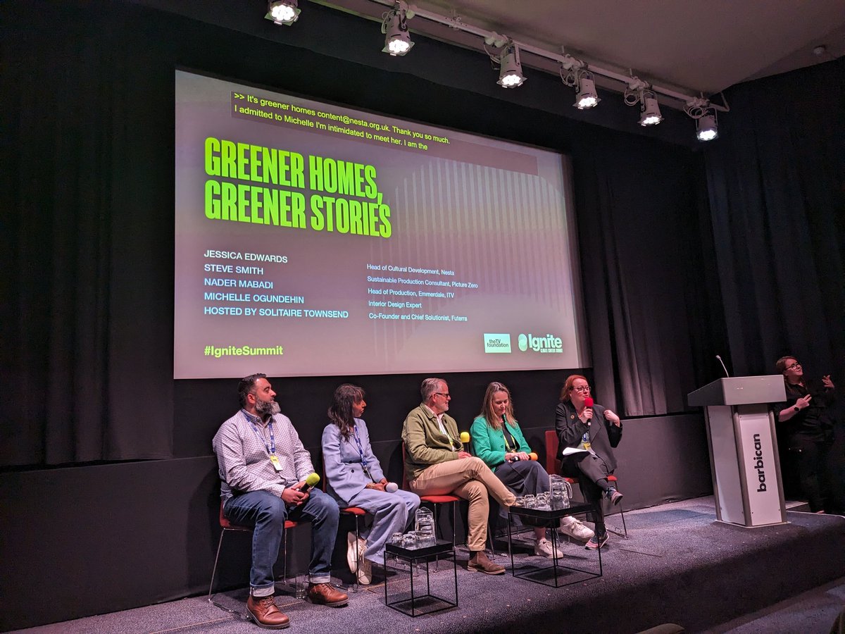 Great to learn about how to show low-carbon living onscreen, hosted by the brilliant @GreenSolitaire from <a href="/futerra/">futerra</a>! 🌍🏡📺
<a href="/Jessicaed/">Jessica Edwards</a> <a href="/nesta_uk/">Nesta</a> 
<a href="/picture_zero/">PictureZero 🌎🎥📺</a> 
<a href="/itvstudios/">ITV Studios</a> <a href="/emmerdale/">Emmerdale</a> 
<a href="/mogundehin/">Michelle Ogundehin</a> #IgniteSummit