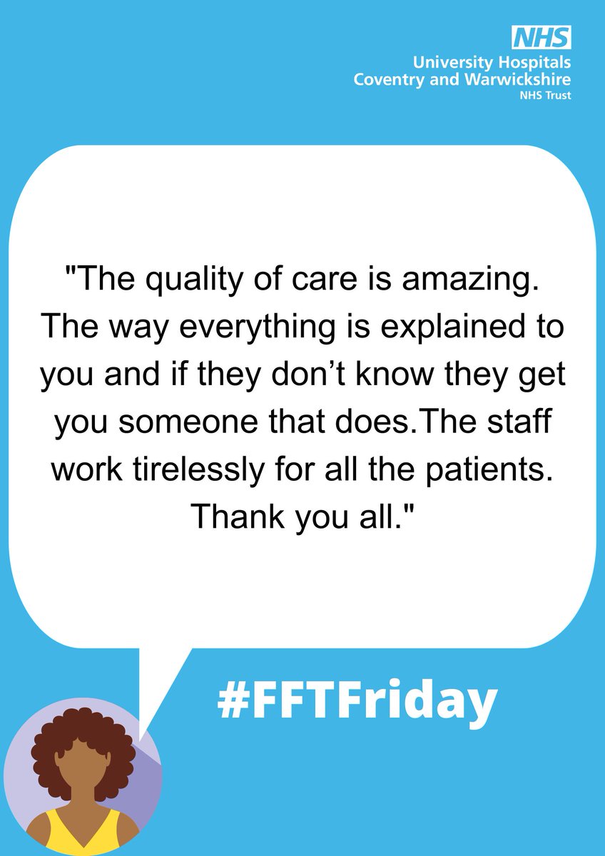 @UHCW_PatientExperience (@uhcwpatientexp) on Twitter photo Our next #FFTFriday visit this week is to Ward 43 – Neurosurgery <a href="/nhsuhcw/">UHCW NHS Trust</a>.
This patient is thankful for the quality of care they recently received.
#WhatMattersToYouMattersToUs #FFTFriday Our next #FFTFriday visit this week is to Ward 43 – Neurosurgery <a href="/nhsuhcw/">UHCW NHS Trust</a>.
This patient is thankful for the quality of care they recently received.
#WhatMattersToYouMattersToUs #FFTFriday